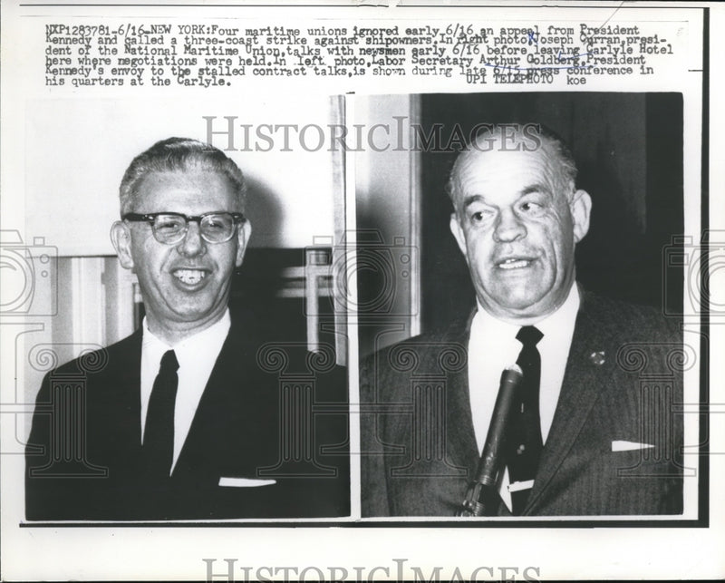 Load image into Gallery viewer, 1961 Press Photo Arthur Goldberg, President Kennedy's envoy and Joseph Curran
