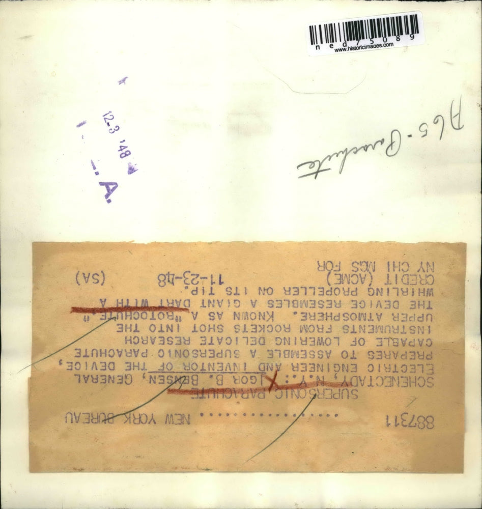 1948 Press Photo Schnectady NY Igor Bensen GE engineer with a botochute