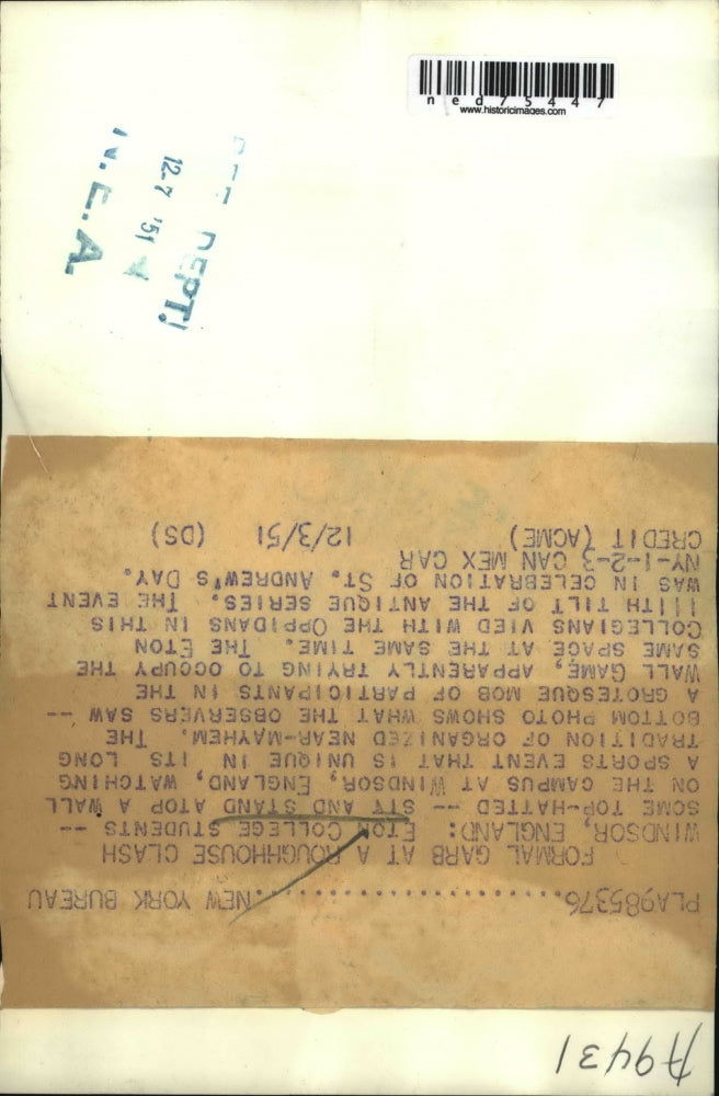 1951 Press Photo Eton College Wall Game Spectators, Players, St. Andrew's Day