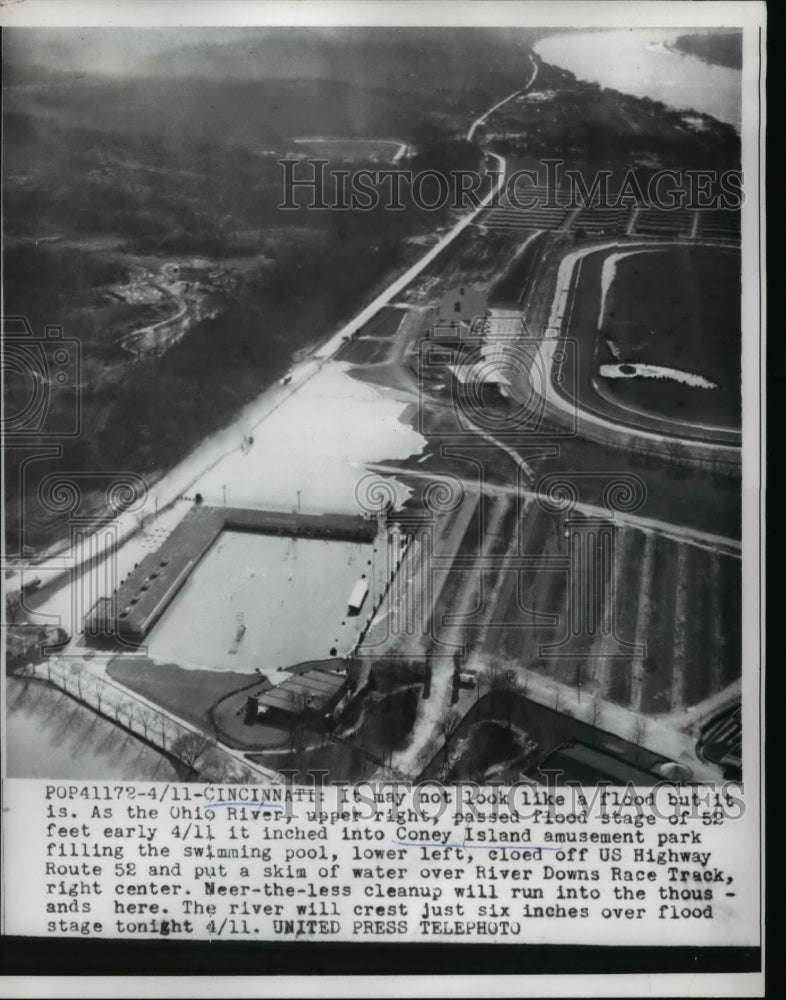 1957 Press Photo The Ohio River over flowed and cause flood to Coney Island Park- Historic Images