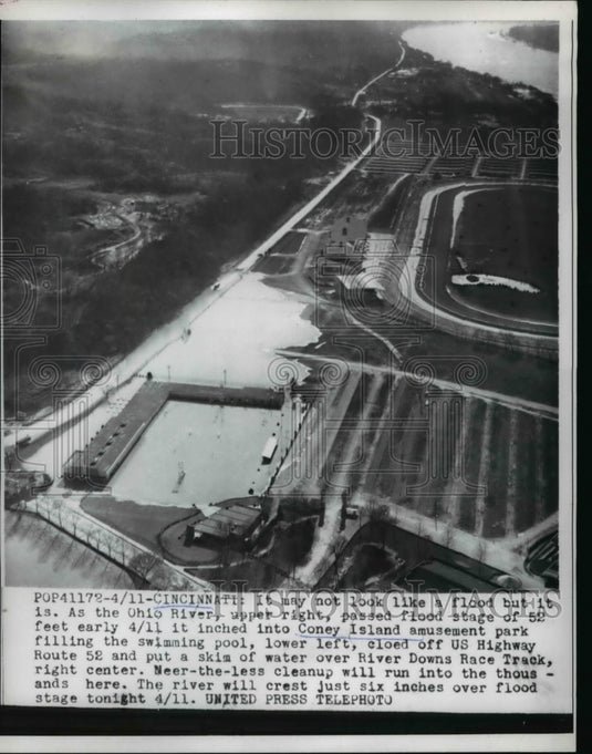 1957 Press Photo The Ohio River over flowed and cause flood to Coney Island Park- Historic Images