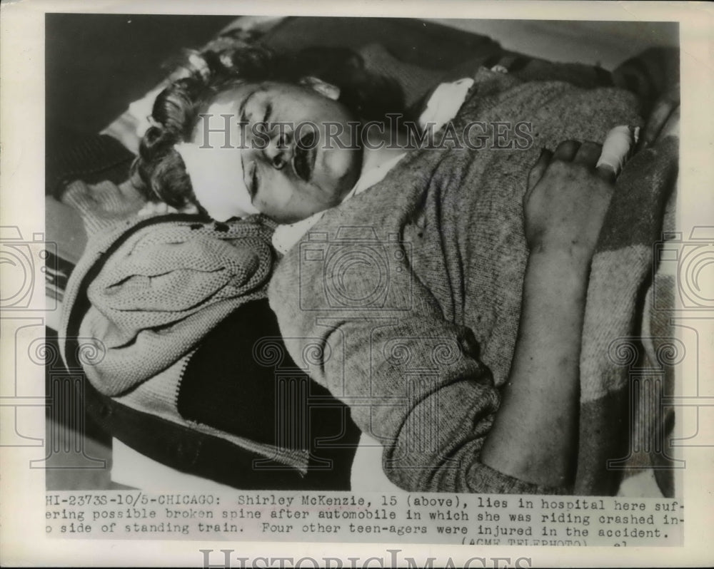 1948 Press Photo Shirley McKenzie with broken spine from automobile accident