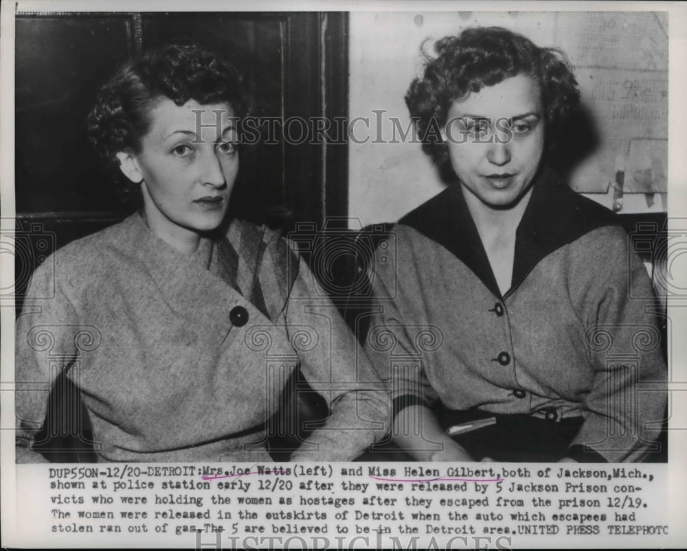 1953 Press Photo Mrs. Joe Watts, Helen Gilbert, Escaped Detroit Convict Hostages