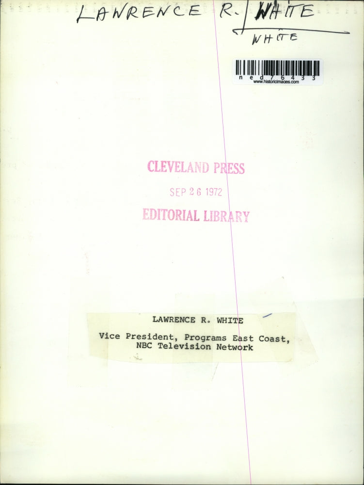 1972 Press Photo Lawrence R. White, VP of Programs East Coast, NBC TV