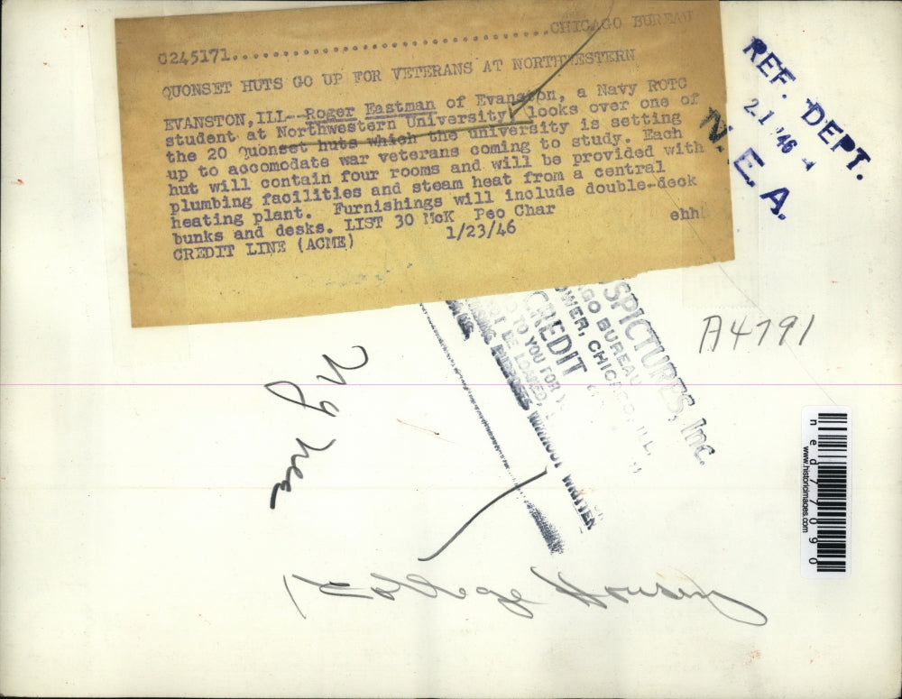 1946 Press Photo Roger Eastman, Evanton ROTC Student At Northwestern University