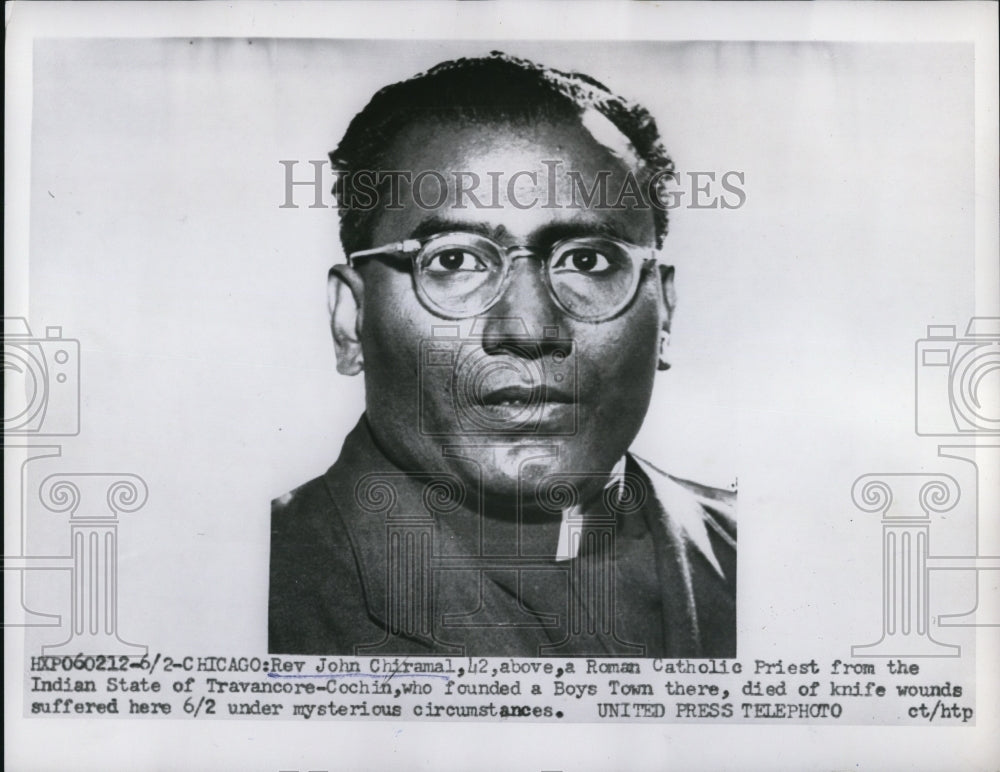 1955 Press Photo Rev.John Chiramal Roman Catholic Priest died of knife wounds