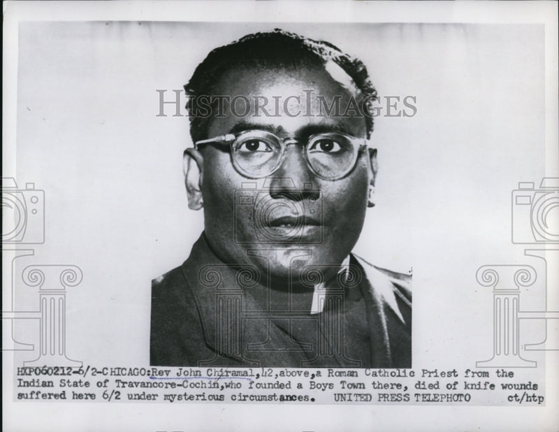 Load image into Gallery viewer, 1955 Press Photo Rev.John Chiramal Roman Catholic Priest died of knife wounds
