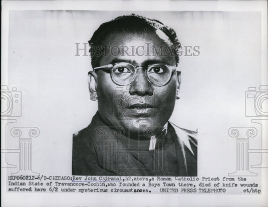 1955 Press Photo Rev.John Chiramal Roman Catholic Priest died of knife wounds