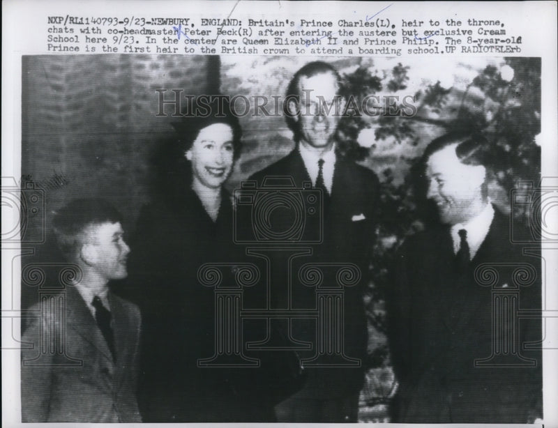 Load image into Gallery viewer, 1957 Press Photo Britain's Prince Charles Heir To The Throne With Co-Headmaster
