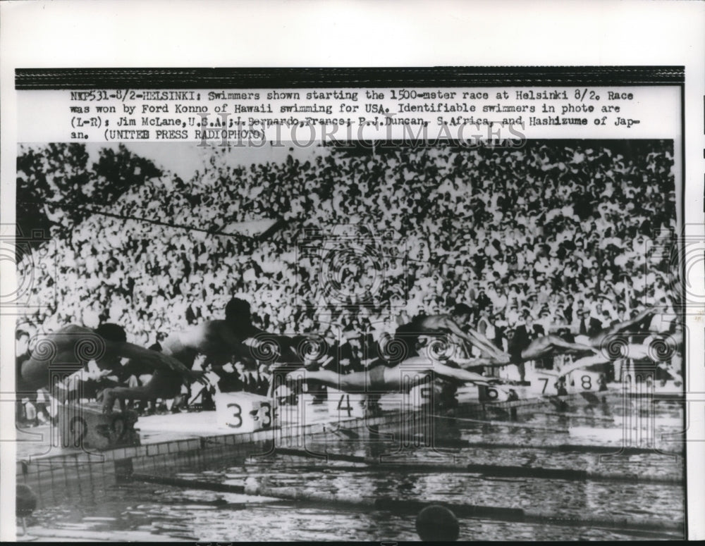 Press Photo Swimmers shown starting the 1500-meter race at Helsinki- Historic Images