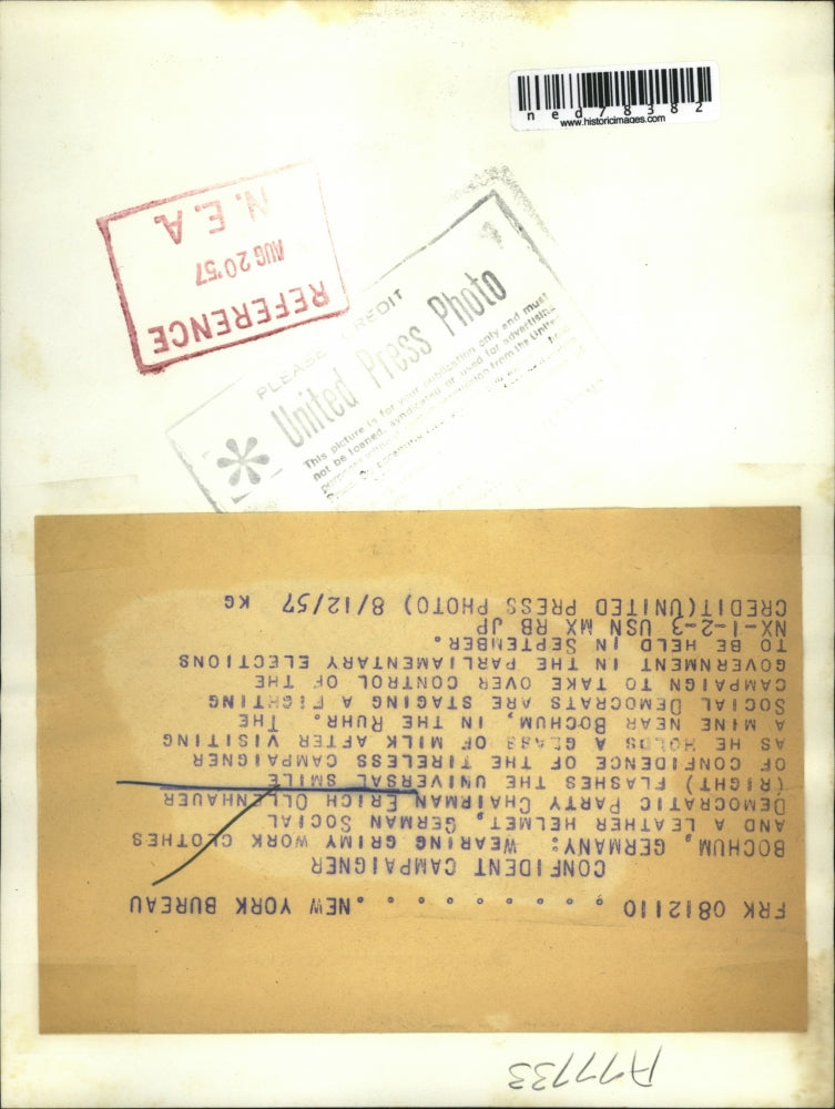 1957 Press Photo German Social Democratic Party Chairman Erich Ollenhauer