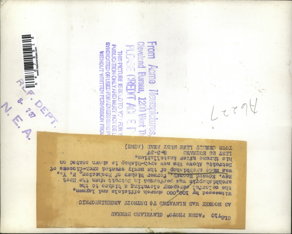 1937 Press Photo Edward Cardinal Mooney, archbishop of Detroit at installment