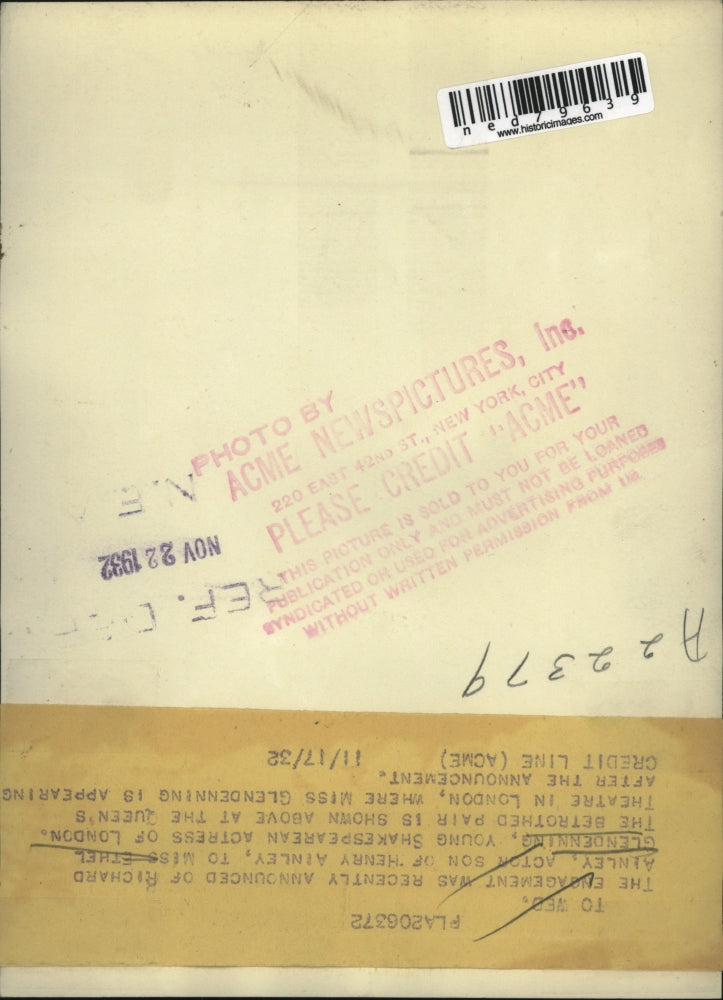 1932 Press Photo Ricchard Ainley & Ethel Glendenning engaged in London