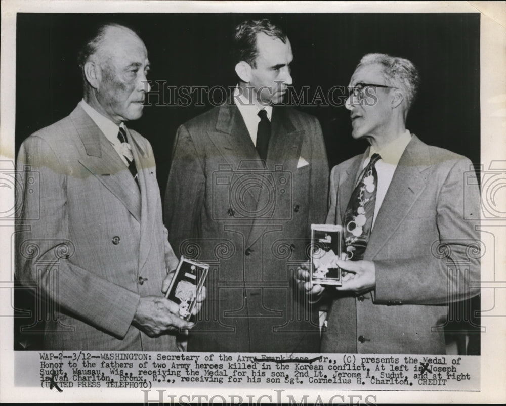 1952 Press Photo Secretary Frank Pace Jr with Joseph Sudut and Van Charlton- Historic Images