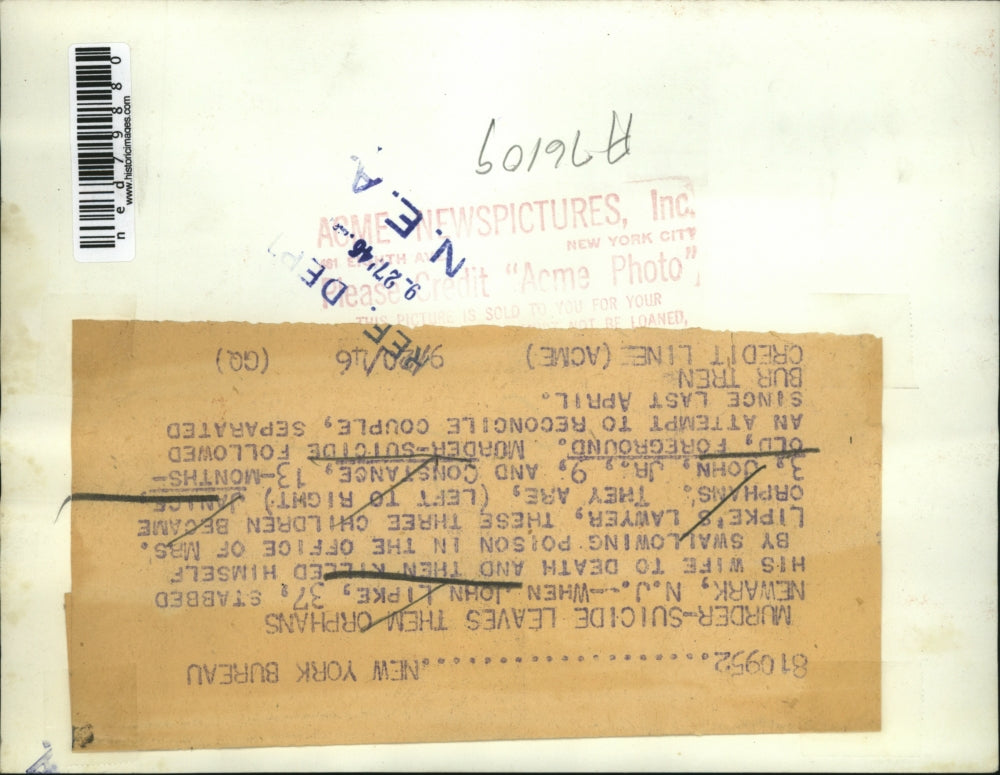 1946 Press Photo Janice, John Jr., and Constance as they became orphans