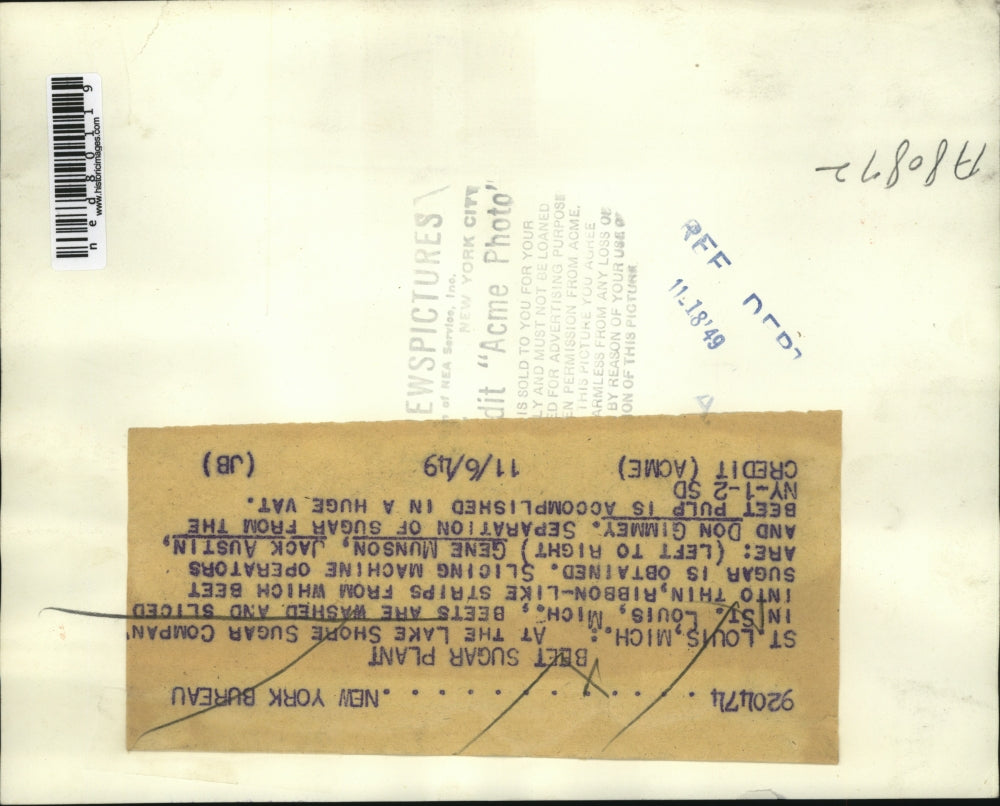 1949 Press Photo Gene Munson,Jack Austin,Gimmey At The Lake Shore Sugar Company