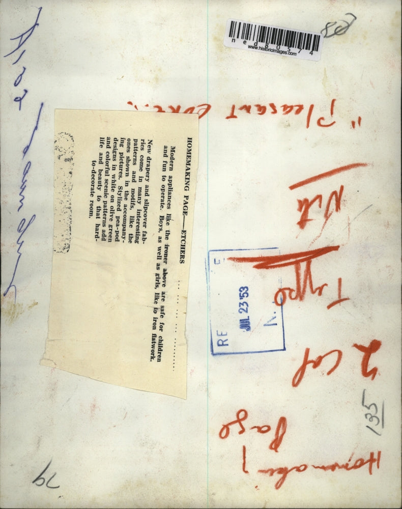 1953 Press Photo modern appliances like the ironer are safe for children.