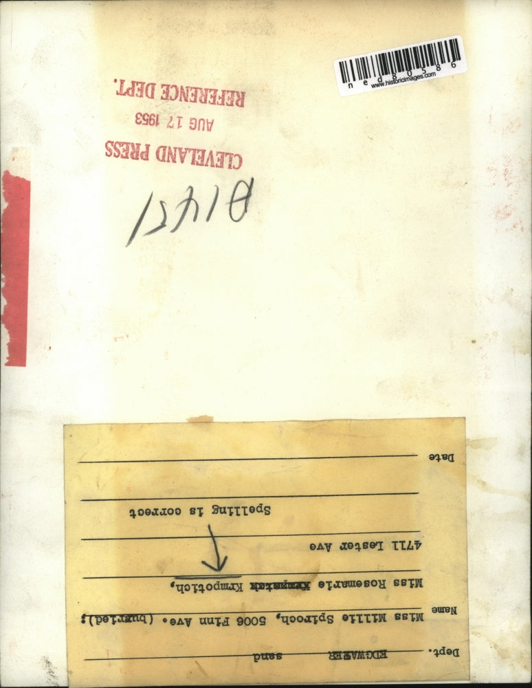 1953 Press Photo Miss Millie Spiroch buried by Miss Rosemarie Krmpotich