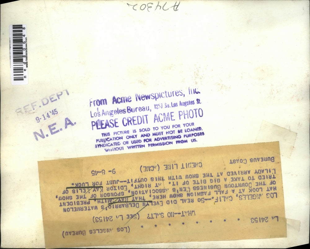 1945 Press Photo Evelyn Del Barrio, Ray Smith & Kay Melis at Fall Fashion Show