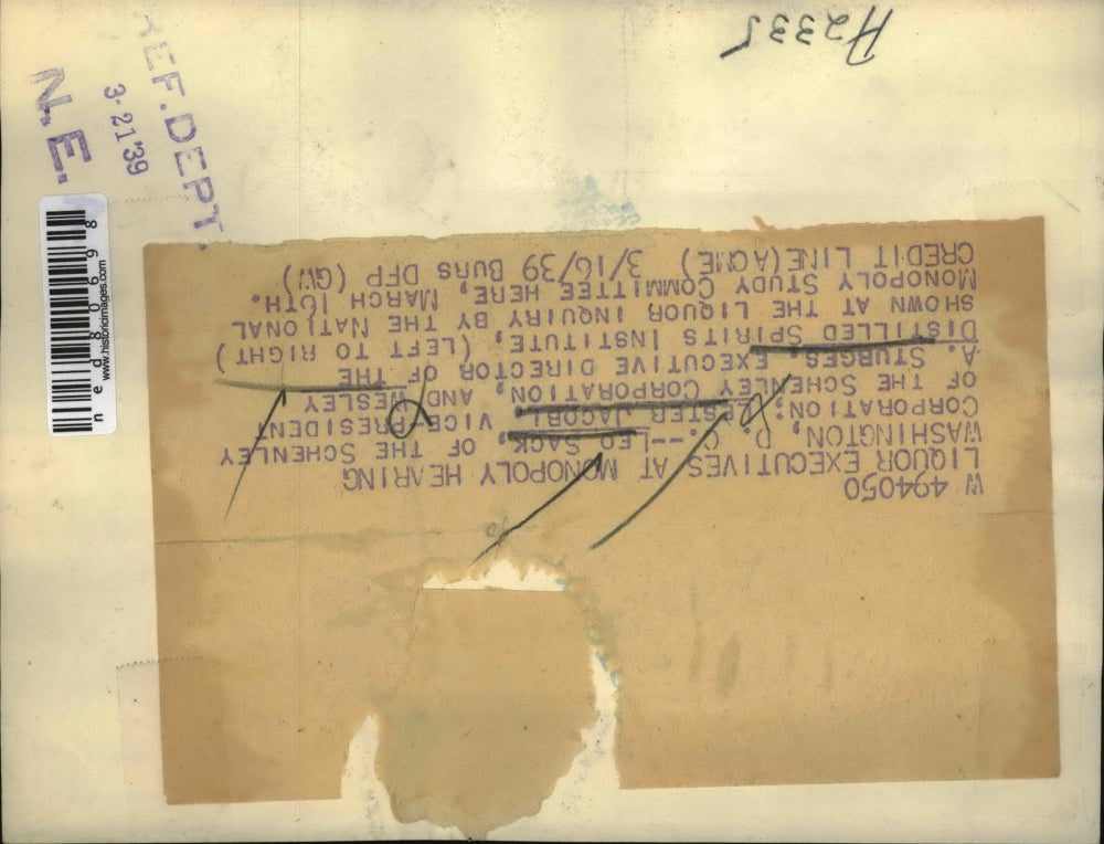 1939 Press Photo Liquor executives, Leo Sack, Lester Jacob and Wesley A. Sturger