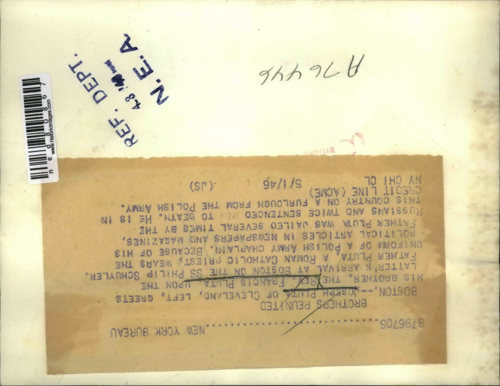 1946 Press Photo Boston Mass Joseph Pluai & Rev Francis Pluta