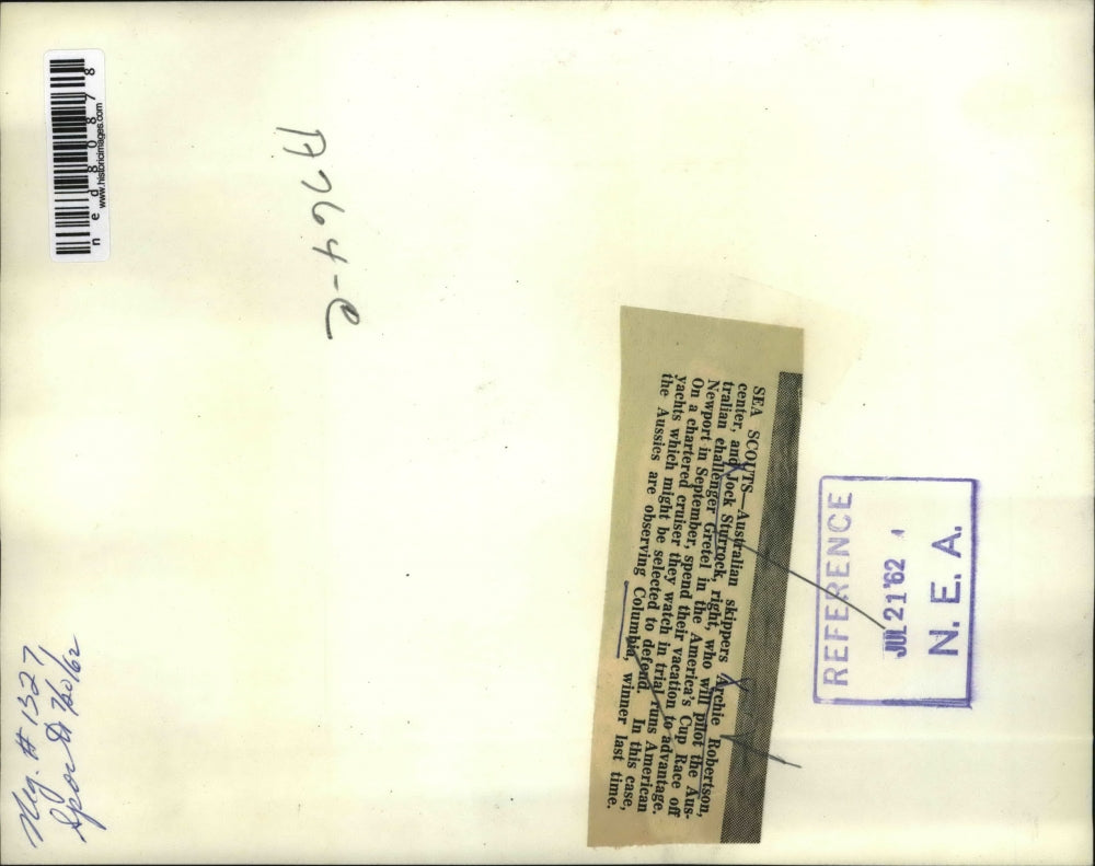 1962 Press Photo A Robertson, J Sturrock on yacht Gretel in America's Cup race