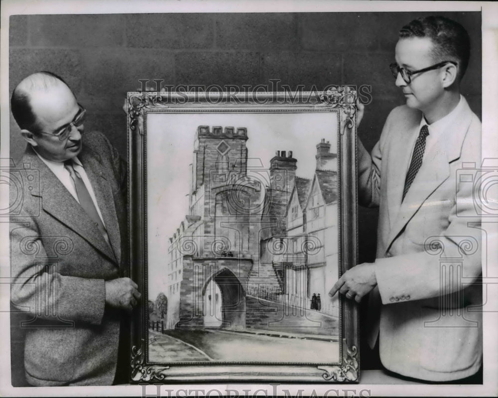 1952 Press Photo Hutchinson Kans D Eisenhower painting & Rep J Hayes, D Russell