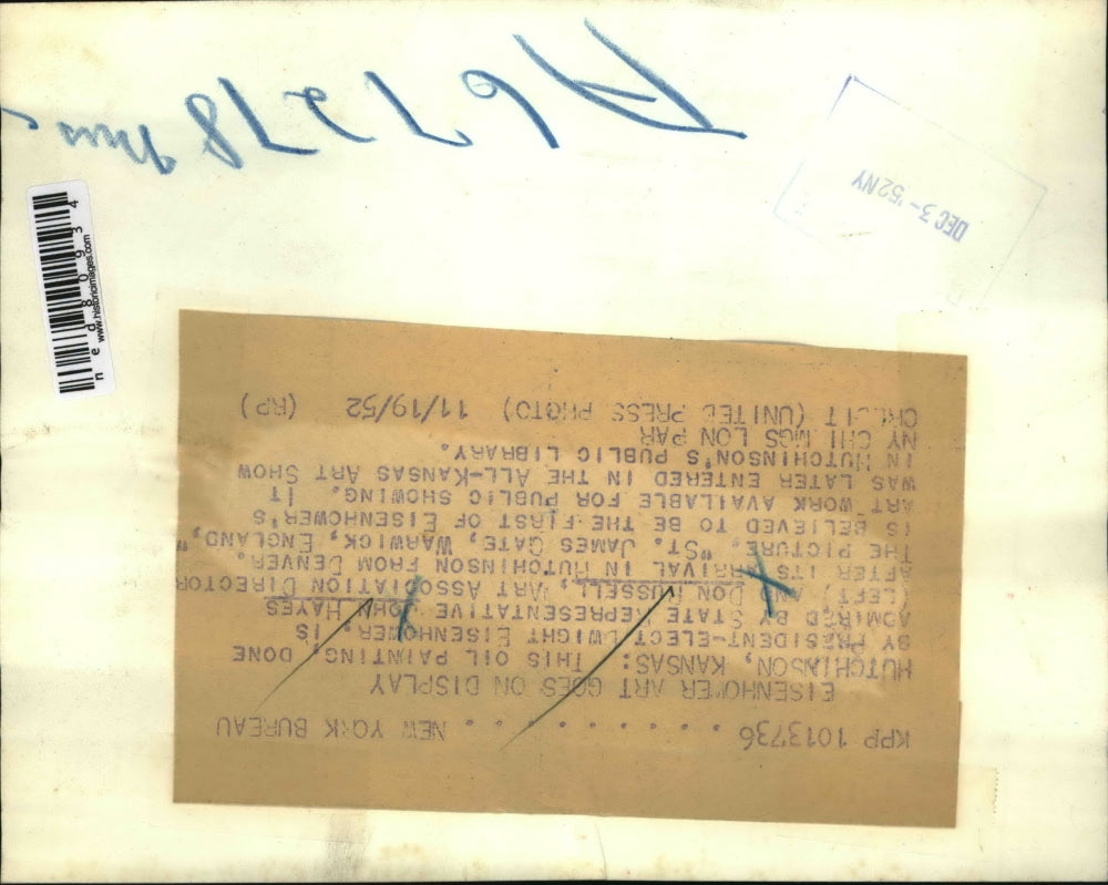 1952 Press Photo Hutchinson Kans D Eisenhower painting & Rep J Hayes, D Russell