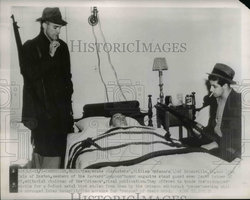Load image into Gallery viewer, 1951 Press Photo Cambridge Mass Wm McNamara, J Dale, D Ratner in school prank
