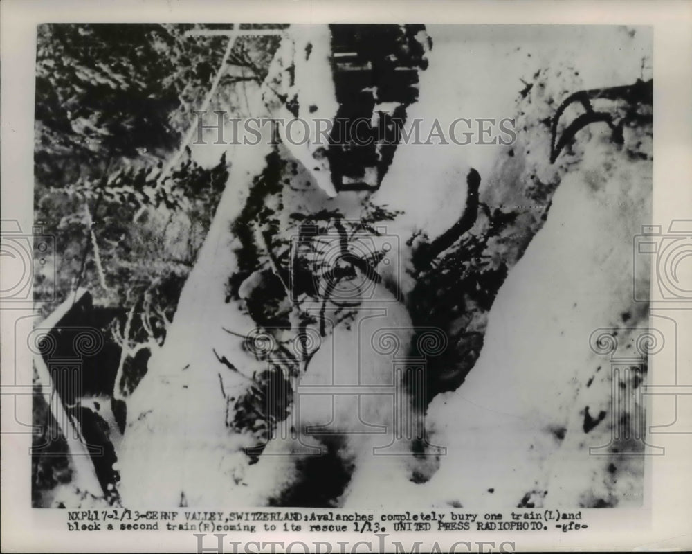1954 Press Photo Cernf Valley Switzerland Avalanche completely buries