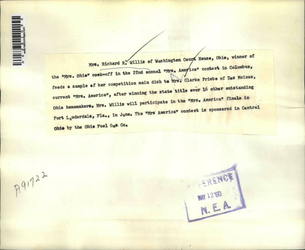 1960 Press Photo Mrs Richard Willis Mrs Ohio & Mrs America Mrs Clarke Priebe