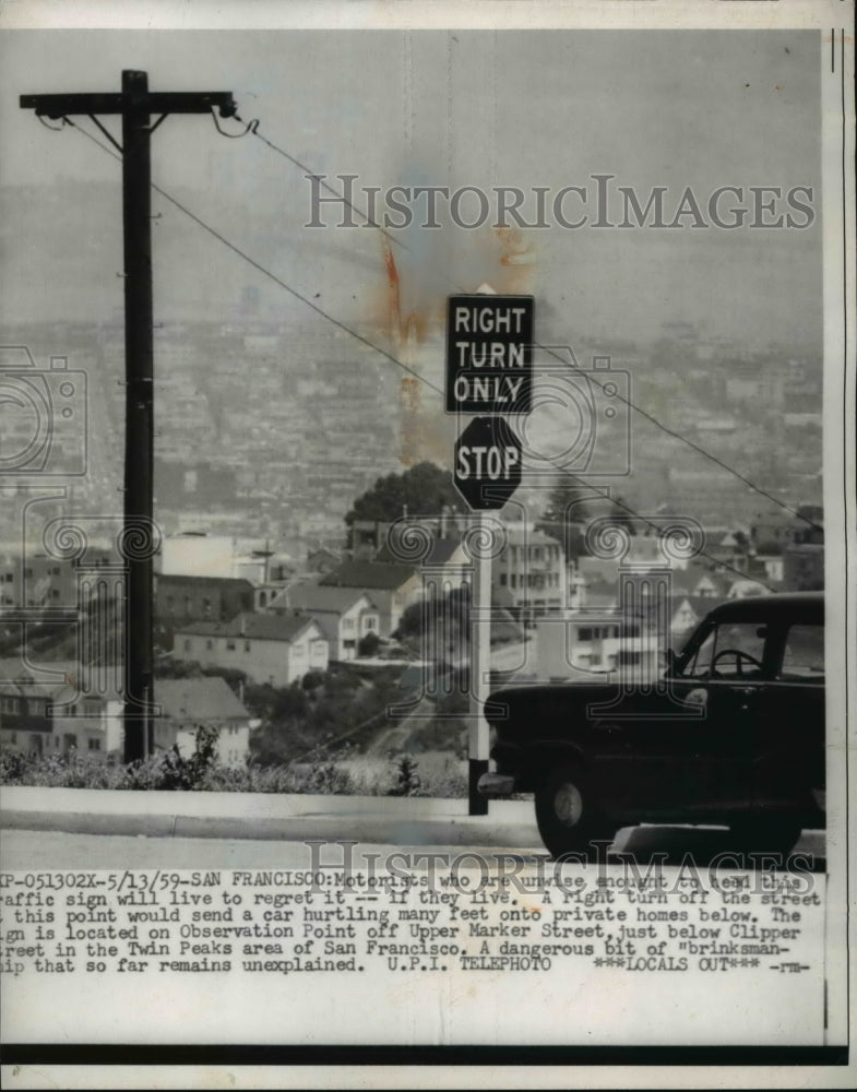 1959 Press Photo San Francisco Obervation Point road signs - ned81187