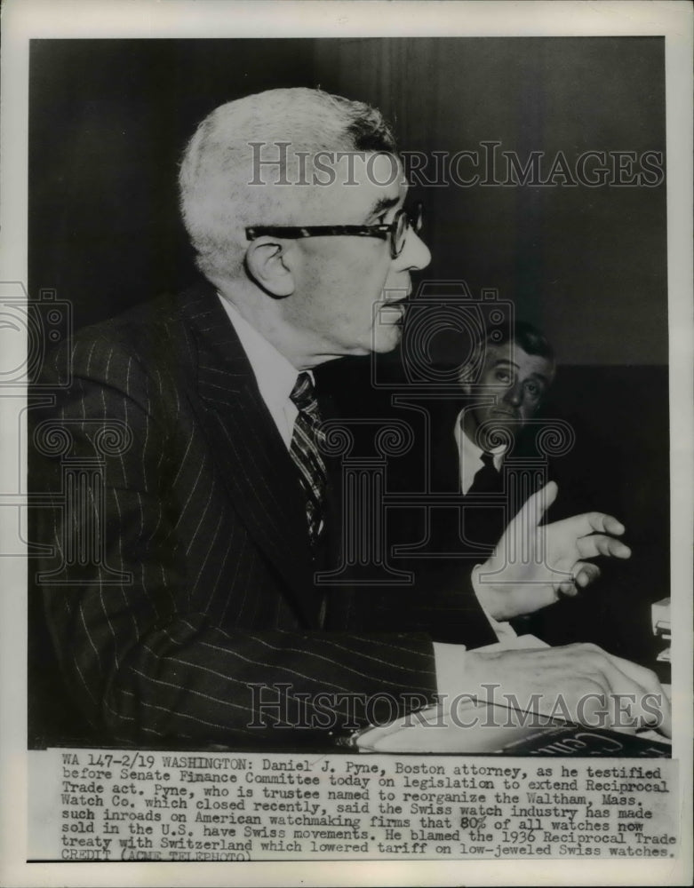 1949 Press Photo Washington Daniel J Pyne, Boston Attorney as he testified