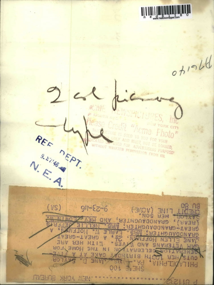 1946 Press Photo Philadelphia Mrs Jane D Saylor celebrated her 100th Birthday