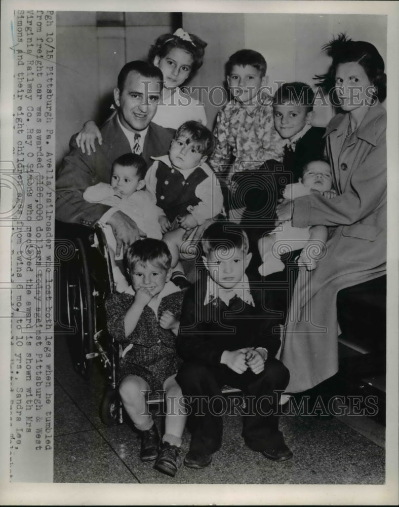 1952 Press Photo Pittsburgh Pa Mr & Mrs Ray Simons & 8 children
