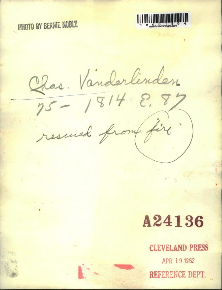 1962 Press Photo Charles Vanderlinder, rescued from Fire tragedies.