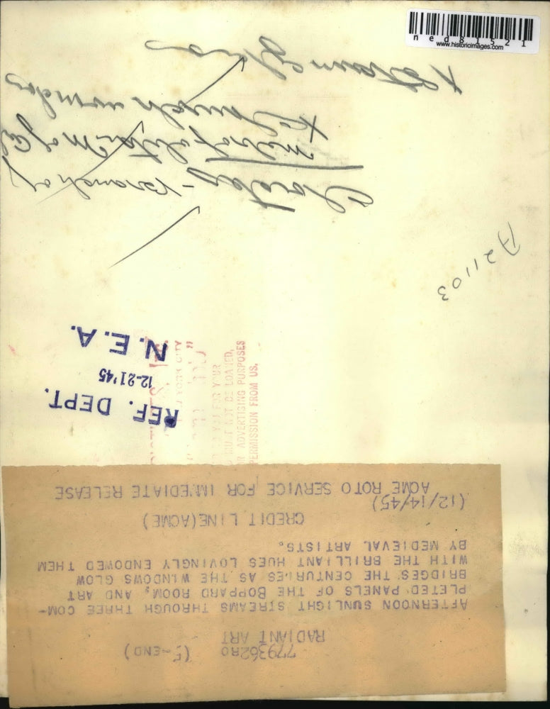 1945 Press Photo Stainded glass windows of Boppard room of a church