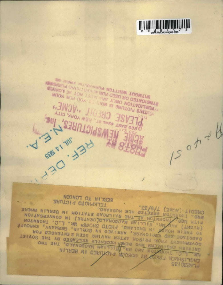 1933 Press Photo Mr. L.C.Thornton and Mr. William MacDonald, two British