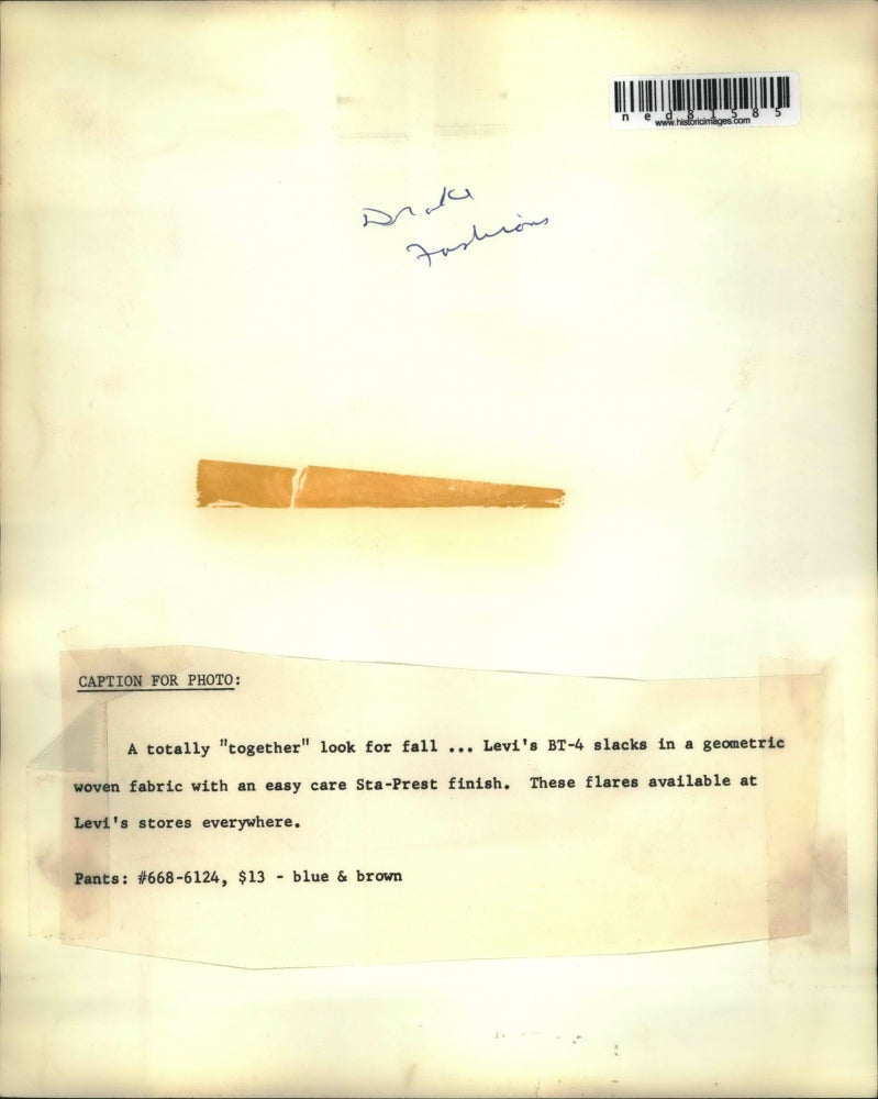 Press Photo Levi's BT-4 slacks in a geometric woven fabric