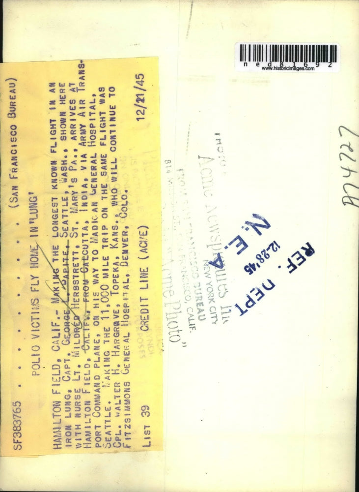 1945 Press Photo Capt. George Dapite & Nurse Lt. Mildred Herbstrett