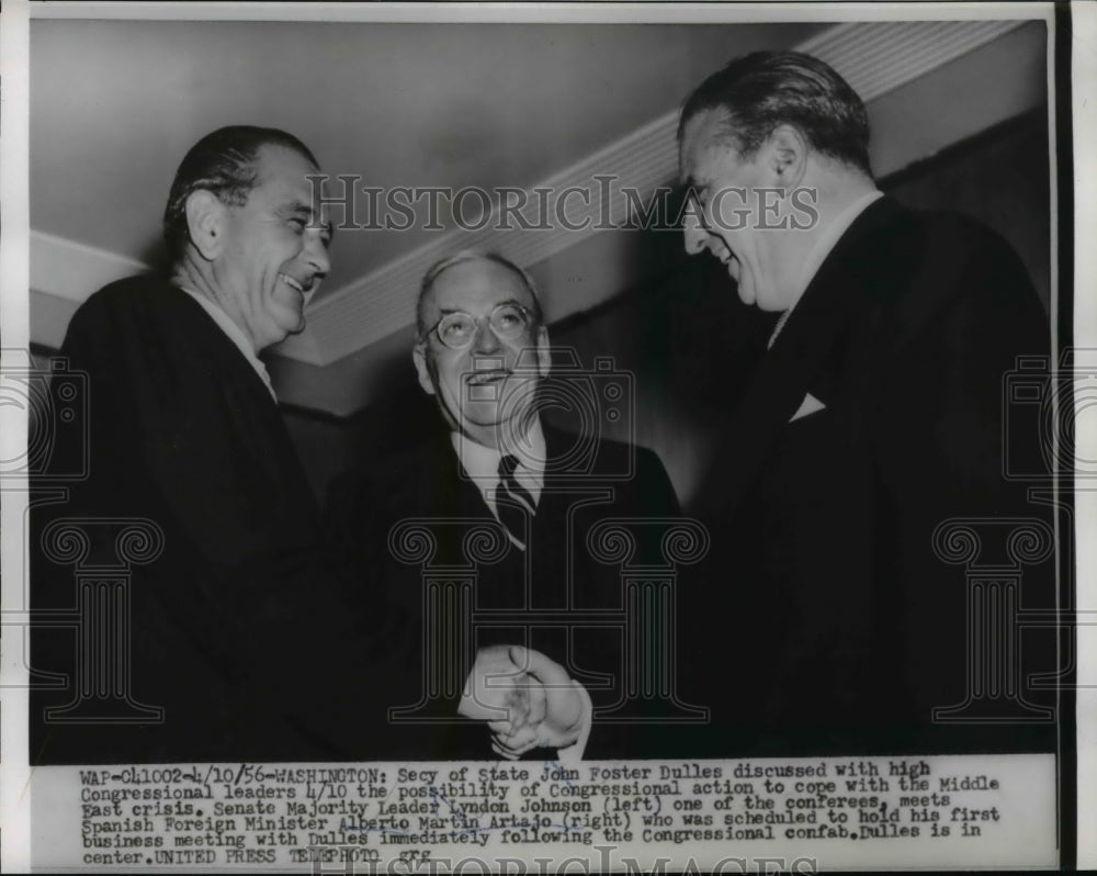 1956 Press Photo Washington John Foster Dulles Middle East Crisis Lyndon Johnson