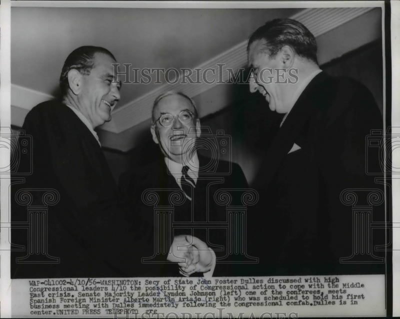 Load image into Gallery viewer, 1956 Press Photo Washington John Foster Dulles Middle East Crisis Lyndon Johnson
