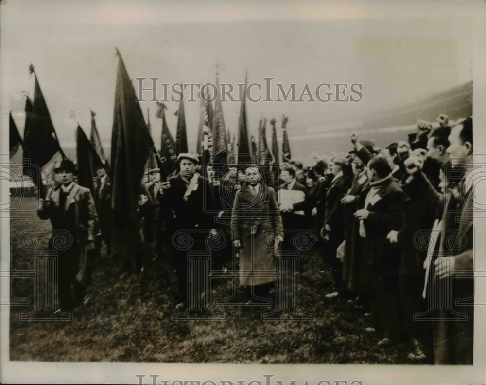 1936 Press Photo Paris Communists on Flags of Various Organizations