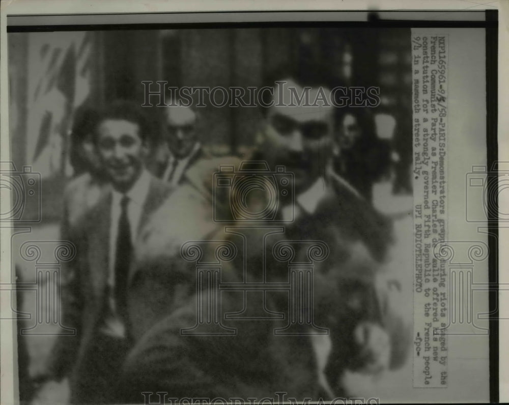 1958 Press Photo Demonstrators Grapple During Riots Staged By The Communist