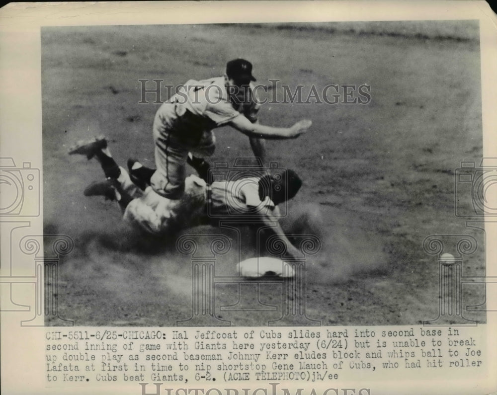 1949 Press Photo Hall Jeffcoat and Johnny Kerr in baseball tournament- Historic Images