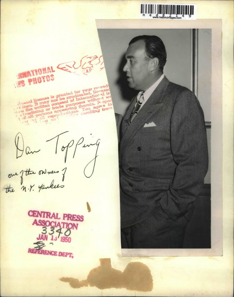 1950 Press Photo One of the owners of New York Yankees, Dan Topping