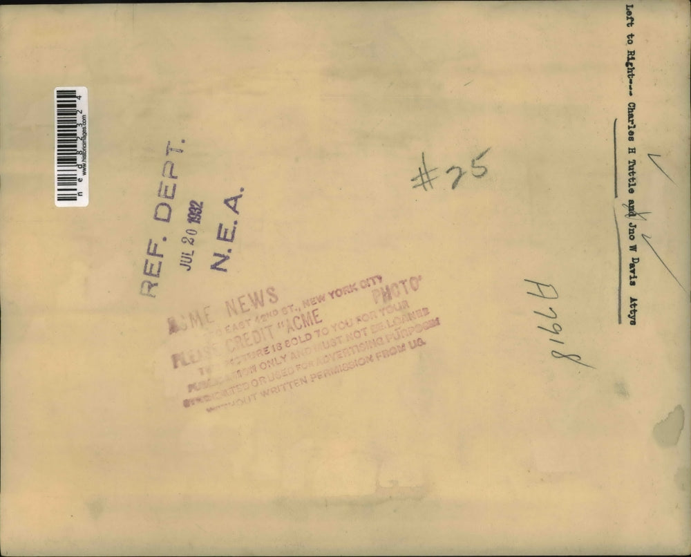 1932 Press Photo Attys Charles H. Tuttle and Jno W. Davis