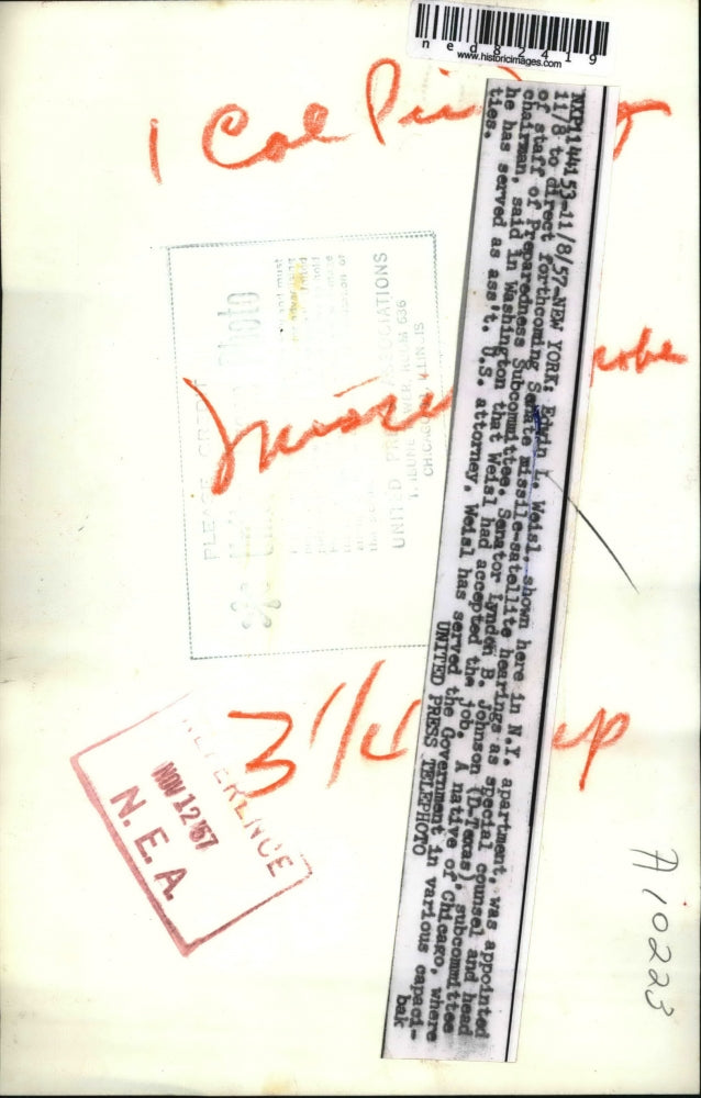 1957 Press Photo Edrin Weisl, New York Attorney named as the Senate Counsel