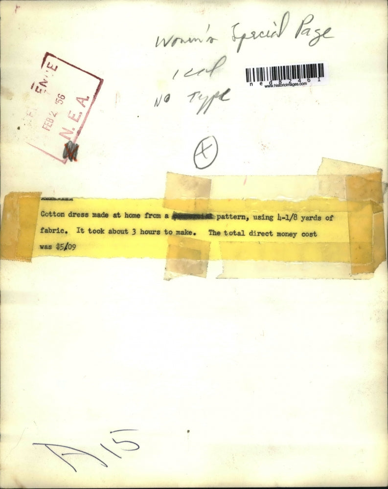 1956 Press Photo Cotton dress ready to wear in patterns