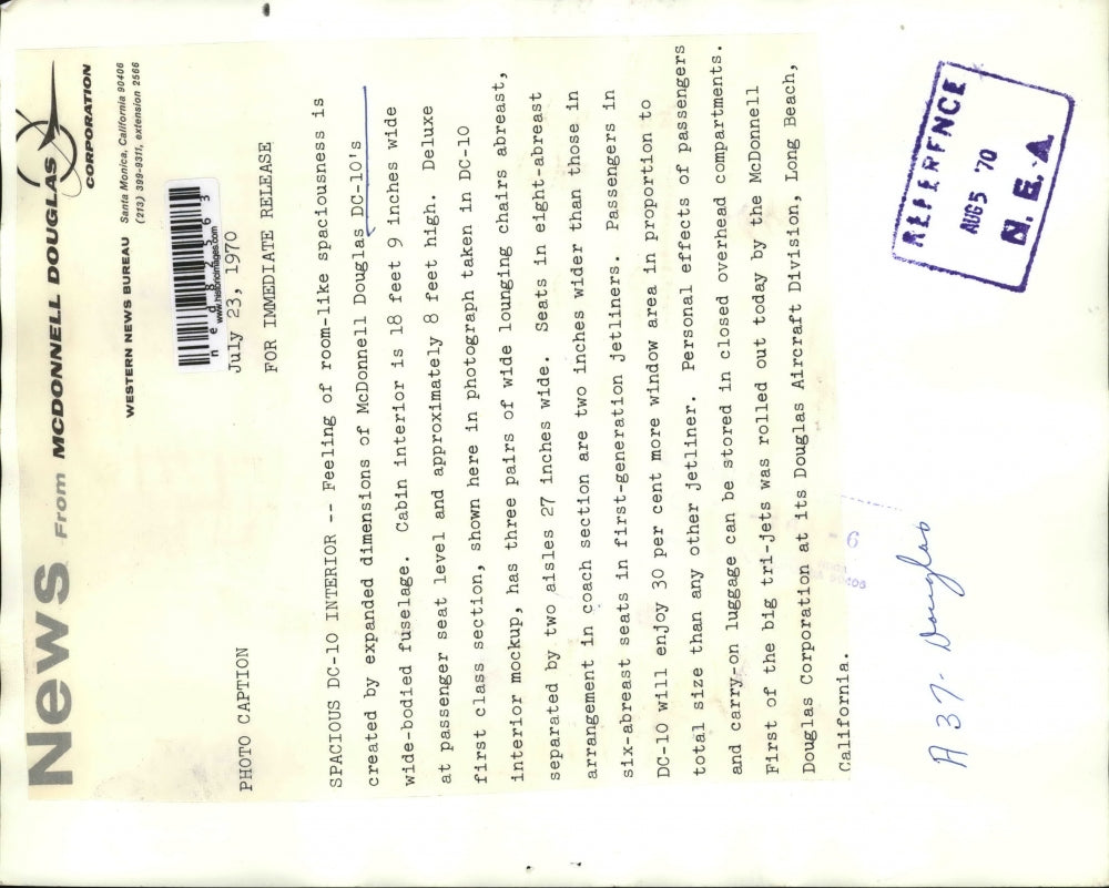 1970 Press Photo Expanded dimensions of McDonnell Douglas DC-10's wide bodied